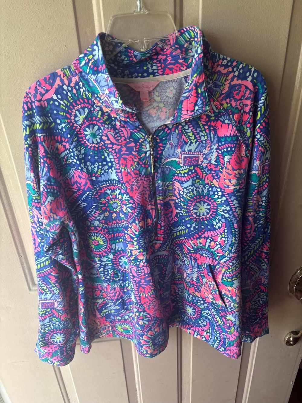 Lilly Pulitzer Blue & Pink Floral-Print Quarter-Zip Pop Over Jacket